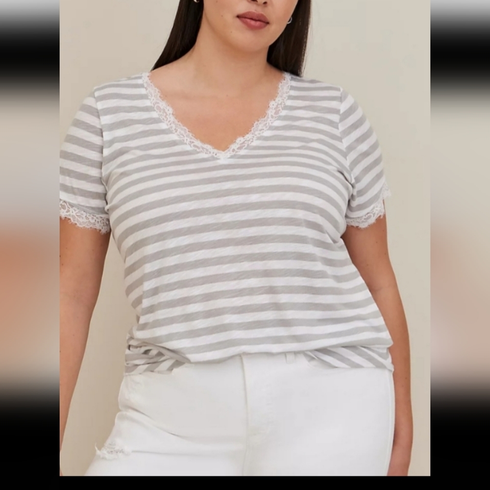 Torrid Classic Fit Grey Stripe Tee 4x